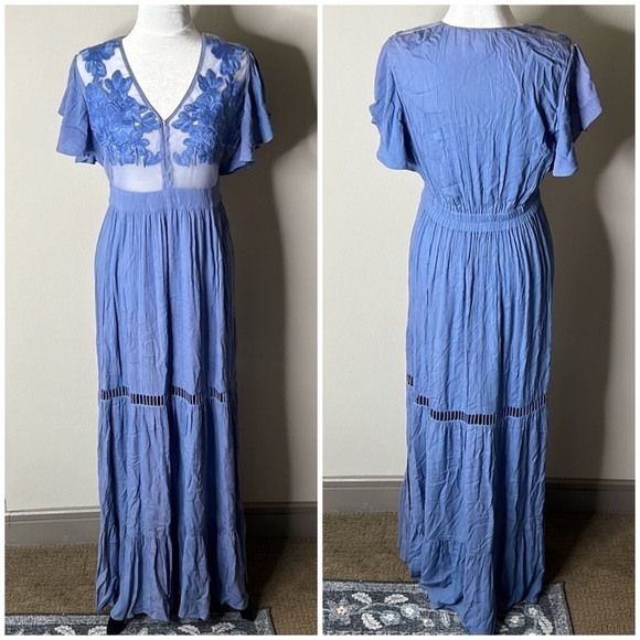 BOG (Band of Gypsies) All You Need is Love Maxi Dress in Blue Size Small - Picture 1 of 10